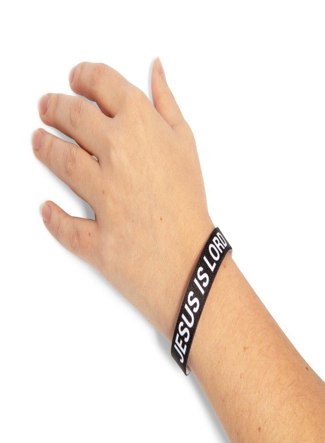 Great 1 JESUS IS LORD Ichthys Symbol/Jesus Fish Bracelet - Inspirational Religious Christian Reversible Stretch Wristband (Black, Small) - Image 3